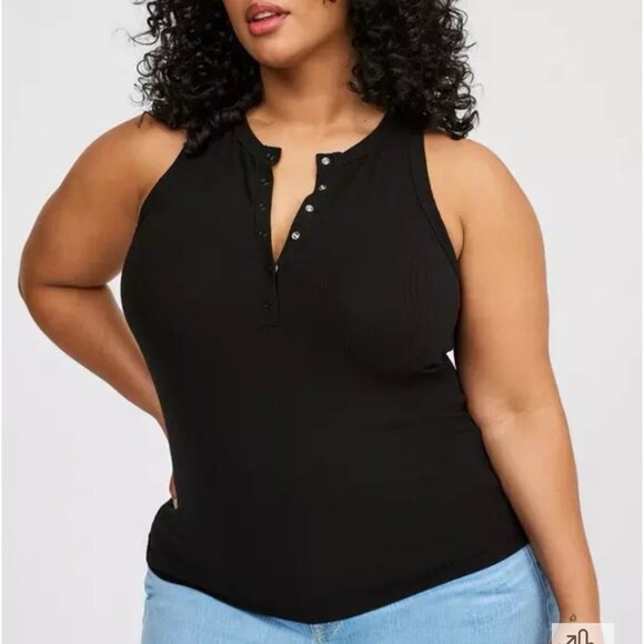 Torrid Size 3x Black Super Soft Ribbed Snap Front High Neck Tank - Picture 1 of 9